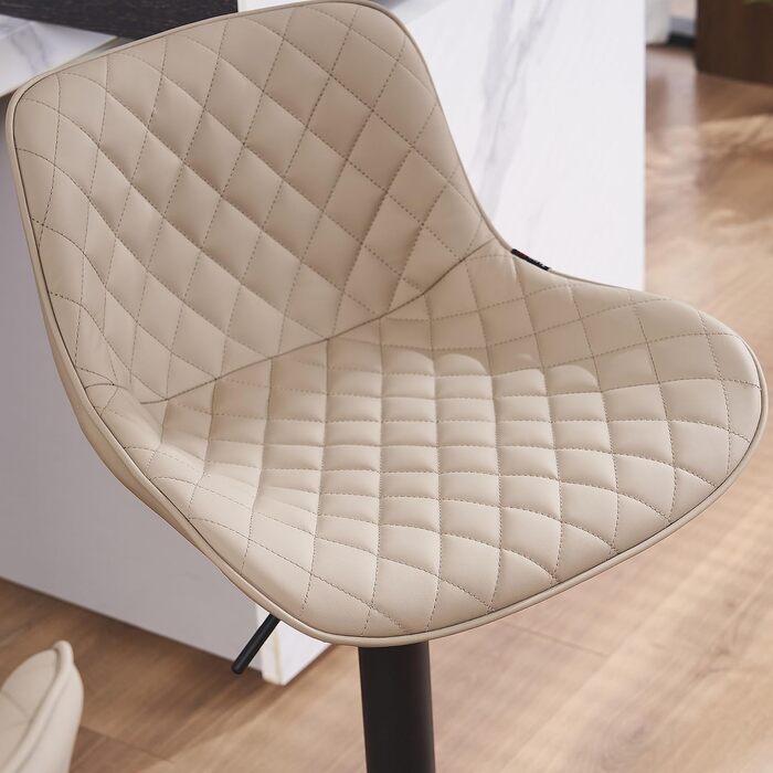 YOUNIKE Adjustable Bar Stools 2-Pack - Modern Kitchen Barstools with PU Leather Upholstery, Swivel Metal Bar Chairs for Counter/Island - Khaki Net Khaki