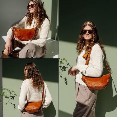 Сумка через плече Berliner Bags Luna з натуральної шкіри, коричнева. Містка жіноча сумка-банан