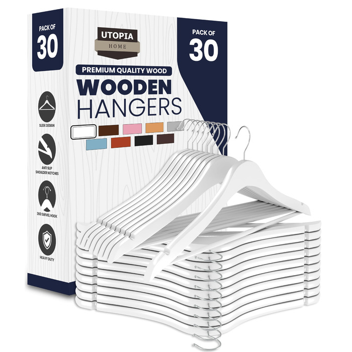 Набір вішалок для одягу Utopia Home (20 шт.) з перекладиною та плечиками, білий
