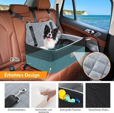 Автомобільний сидіння для собак великих та середніх порід, до 25 кг, з товстим килимком та 2 страхувальними ременями (Чорний+Сірий)