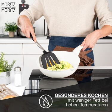 Сковорода Moritz & Moritz 26 см з кришкою - антипригарне покриття, Soft-Touch ручка, для смаження, тушкування, варіння на пару, підходить для всіх плит (кремовий)