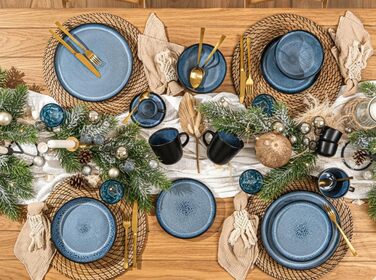 SÄNGER Aruba: Комплект посуду 30 предметів для 6 осіб | Керамічний посуд, миючий посуд, посуд для мікрохвильової печі, синій з чорним обідком