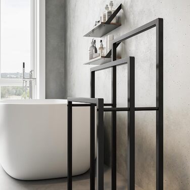 Підставка для рушників, тримач для рушників, стійка для рушників на 3 батончики, чорна, сталь, для ванної кімнати