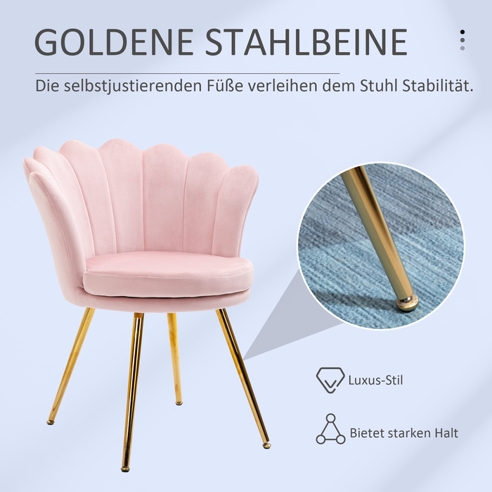 HOMCOM Armchair Living Room Relaxer Lounge Chair with Lotus Shape Upholstered Armchair with Metal Legs, Velvet Look, Single Armchair for Bedroom, Pink | Aosom