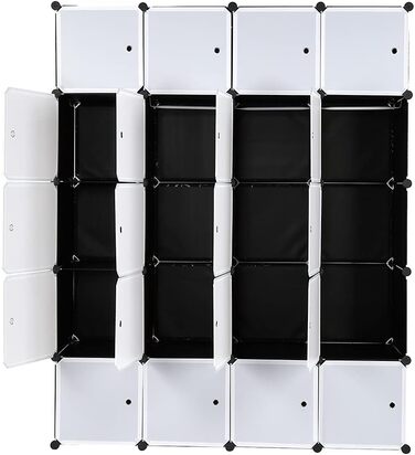 Regal system, 10 cubes, plastic wardrobe with doors, modular cabinet for space-saving storage, 70 x 45 x 175 cm, white door & black cabinet. Storage for clothing, shoes etc. (140 x 45 x 175 cm, White-1)
