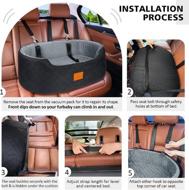 Автокрісло для собак великих/середніх порід (до 25 кг) або 2 маленьких, з кріпленнями та знімним чохлом – чорний/сірий