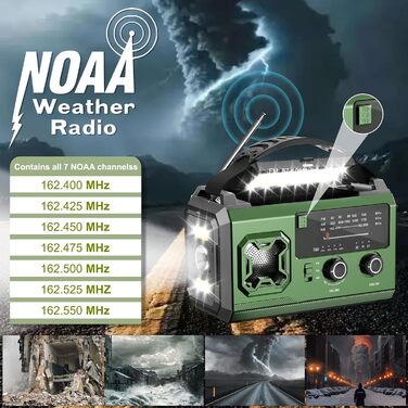 Радіо з ручним заводом та сонячною панеллю Kurbelradio - 27000mAh, AM/FM, LED, USB, SOS, для кемпінгу та надзвичайних ситуацій (оливковий)