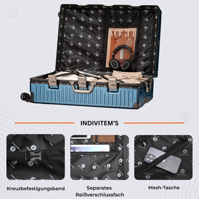 Валіза It'Go Aluiniu Rahen Koffer: велика, жорстка, на 4 колесах, для подорожей (блакитна, L)