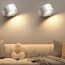 LED настінне освітлення Mexllex: 2 шт., USB-зарядка, 3 кольори, 3 режими яскравості, 360° поворот, сенсорне керування, бездротове, білий