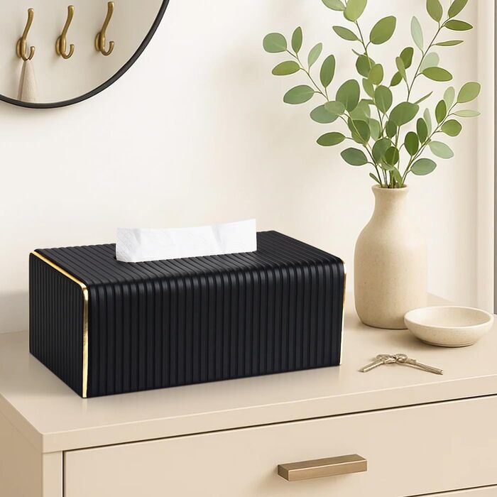 Скляниця для серветок з PU шкіри, чорна в смужку