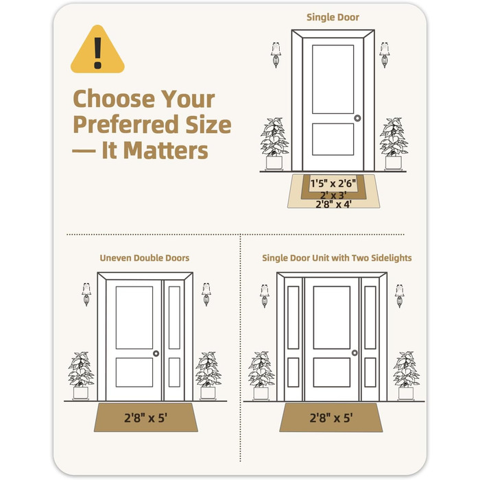Прикільчиковий килимок COLOR&GEOMETRY для вулиці 60x90 см, протибризковий та вологопоглинаючий килим-грязезахисний, протиковзкий, бежевий