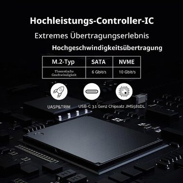Зовнішній корпус для SSD SSK M.2 NVMe та SATA, адаптер USB 3.2 Gen 2 10Gbps, сірий