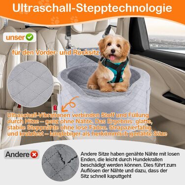 Автокрісло для собак - чорне автокрісло-бустер для маленьких собак з 28D Memory Foam, неслизька та водонепроникна підкладка, переносна клітка з кишенями для зберігання та ковдрою, чорний (02-Сірий)