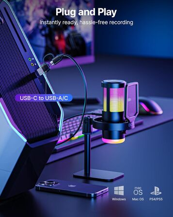BOYA G30 USB Мікрофон для Ігор та Стрімінгу з RGB підсвіткою, шумозаглушенням, поп-фільтром. Конденсаторний мікрофон для ПК/PS4/PS5