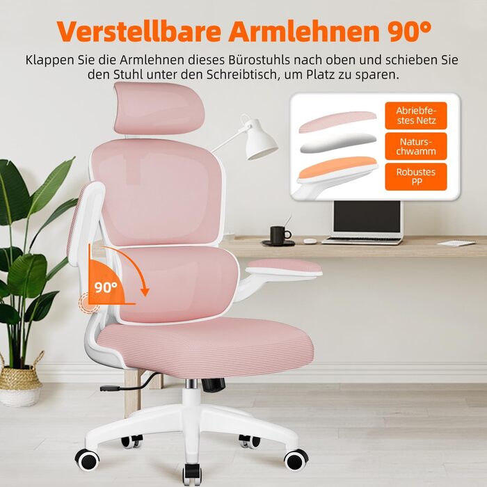Ергономічне крісло для офісу з регульованою підголовником, підтримкою попереку та відкидними підлокітниками, крісло для начальника, 150 кг, функція гойдання до 135° (Рожевий, Модель 2)