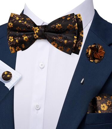 Комплект аксесуарів Barry.Wang для чоловіків: краватка, хустинка, запонки, Paisley, чорно-золотий, для весілля та вечірок