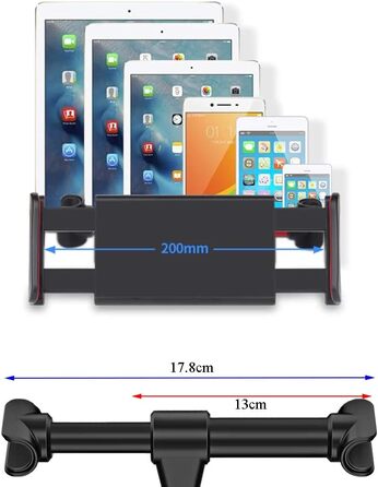 Утримувач для планшета в авто, регульований, універсальний для iPad/iPhone/Samsung Galaxy Tab/Kindle Fire HD/Nintendo Switch, 4.4-11 дюймів, Чорний & Срібний