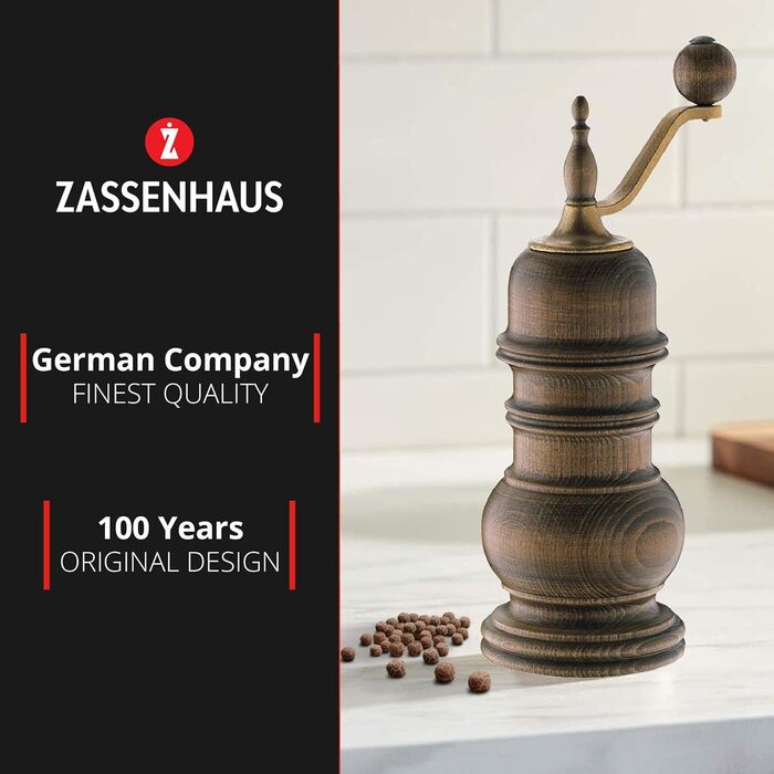Млин для перцю Zassenhaus SPEYER, регульований помел, керамічний механізм, для великих об'ємів, заповнений, коричневий, Німеччина