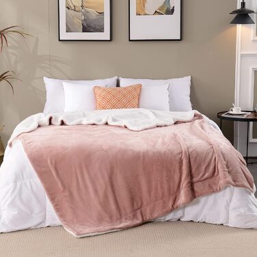 Тепла Sherpa ковдра 220x240 см сіро-рожева: м'яка, двостороння, для дивана та вітальні