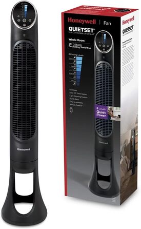 Вентилятор Honeywell QuietSet Tower HYF290 - Турбо вентилятор для дому з 5 швидкостями, осциляцією 80°, таймером та пультом дистанційного керування