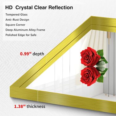 Дзеркало настінне прямокутне без рами 75x75 см, для ванної, спальні, вітальні, підвісне (золотий)