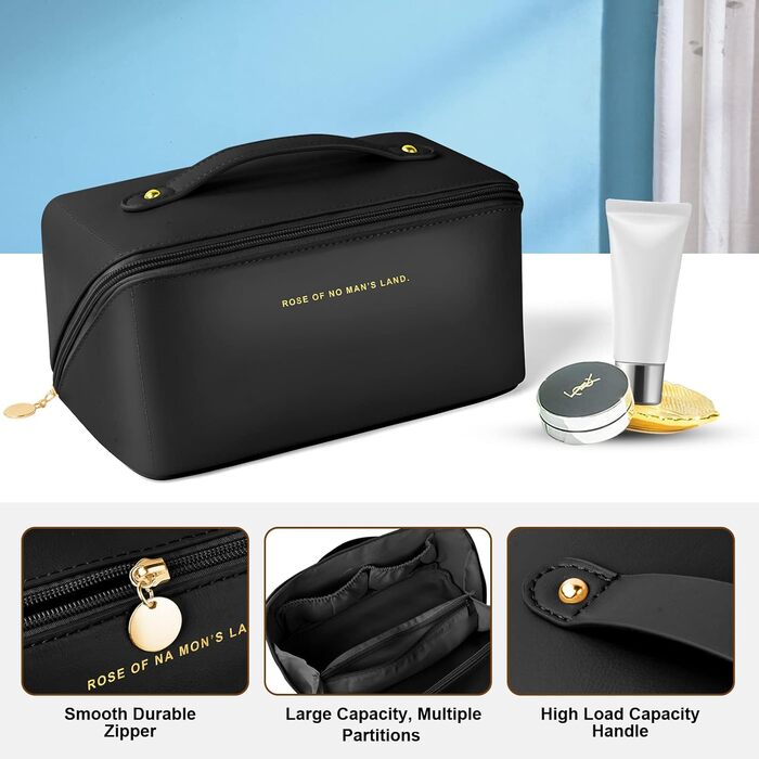 Чорна косметичка для подорожей з PU шкіри, велика місткість, водонепроникна | Органайзер для туалетних аксесуарів