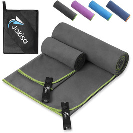 Набір з 2 рушників з мікрофібри (180x90 см + 100x50 см): великий для душу та спортивний, швидко сохне, без піску, для пляжу, фітнесу, кемпінгу, темно-сірий та зелений