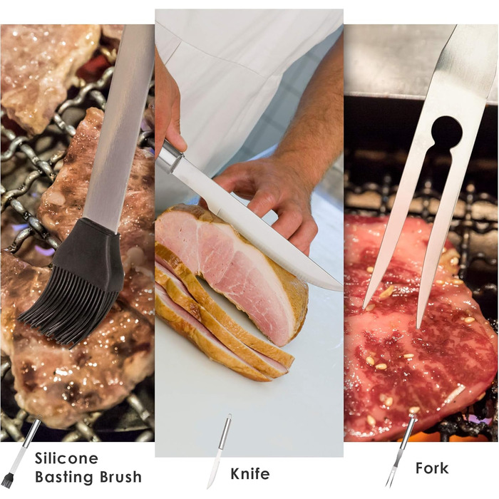 BBQ Grill Utensil Set 32PCS Stainless Steel Grill Accessories with Long Handles, Grill Tongs, Meat Claws, Grill Set Aluminum Grill Case for Camping Ideal Grill Utensil Gift for Men