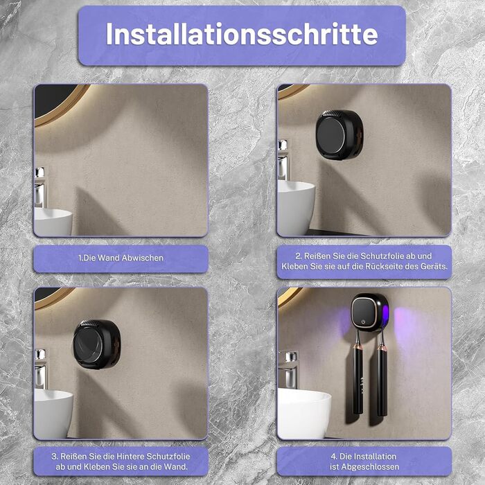 Maxspace UV Toothbrush Sanitizer, Wall-Mounted Toothbrush Holder with Drying, Rechargeable Toothbrush Sterilizer with 2 Slots for Family Use (Black)