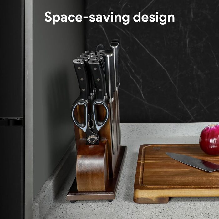 Набір кухонних ножів Piklohas 17 предметів з блоком, професійний набір з підставкою з дерева, з дамастним візерунком, з точилкою