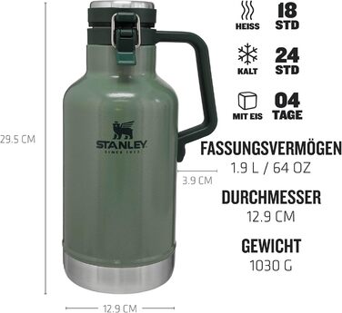 Термос-термокана Stanley Classic Easy-Pour 1.9л, нержавіюча сталь, зелений, для напоїв, витримує 24 години, витримує миття в посудомийній машині