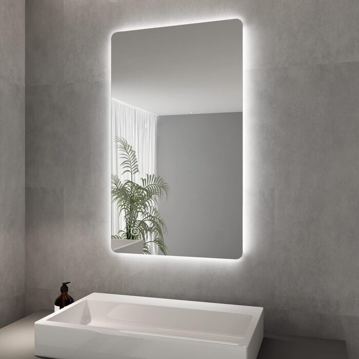 Елегантне дзеркало для ванної кімнати з LED-підсвічуванням 40x60 см, холодне біле світло, енергозберігаюче, настінне