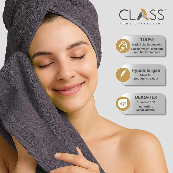 Набір м'яких махрових рушників Class Home Collection Ftee, 100% бавовна, антрацит, 30x50 см, 10 шт.