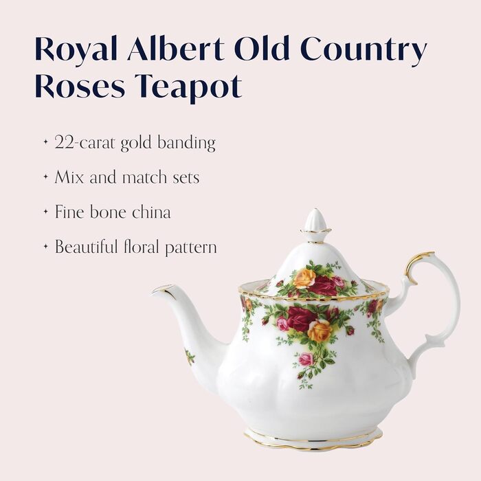 Чайник Royal Albert Old Country Roses 1,2 л, білий з квітковим принтом