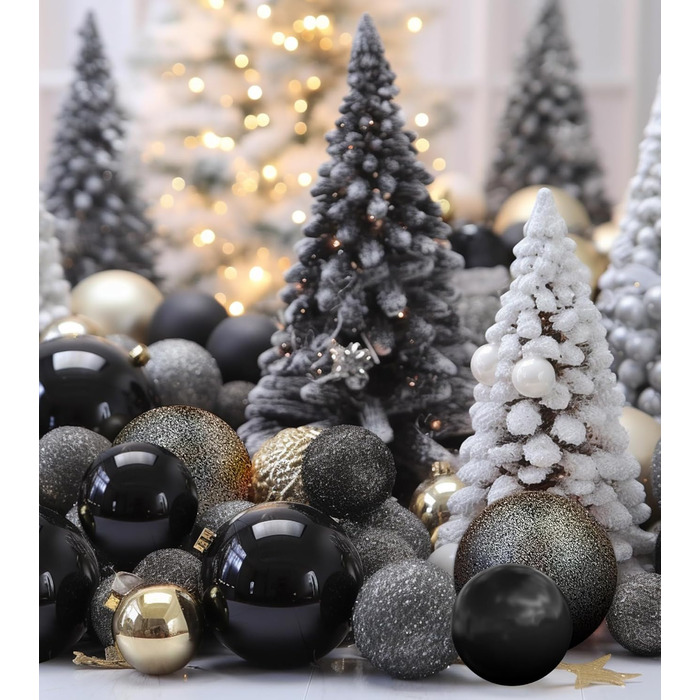 Набір прикрас на ялинку 36 шт. блакитні, ялинкові кулі, декор для ялинки, 6 см, чорний колір