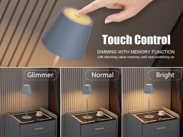 LED-лампа Klighten: 2 шт. акумуляторні настільні лампи з димуванням, USB-C, IP54, для дому та вулиці (блакитні)