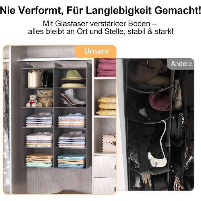 Настінна вішалка-органайзер для одягу, 6 ярусів, сіра. З металевими гачками, для зберігання в шафі, спальні, гуртожитку. Економія місця.