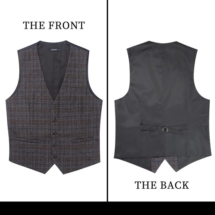 Чоловіча жилетка HISDERN в клітинку, формальна класична жилетка з бавовни, для весілля, в клітку 'Галстук', колір: коричневий