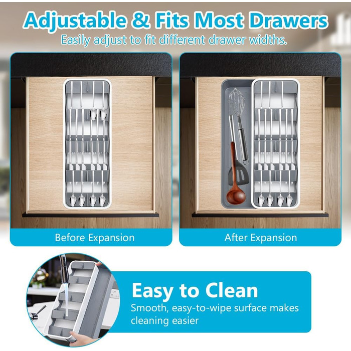Органайзер для столових приборів розширюваний, 9 відділень, 14-22.5 см, для кухонних шухляд - компактний та зручний