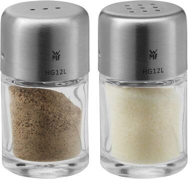 WMF Two-in-One Salt/Pepper Shaker Set, 2-piece, Salt Shaker, Pepper Shaker, Cromargan Stainless Steel, Brushed, Dishwasher Safe & Bel Gusto Salt and Pepper Shaker Set, 2-piece