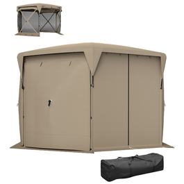 Outsunny Hexagonal Gazebo approx. 3.5x3m Pop-up Folding Gazebo with Removable Roof UV 30+ Foldable Waterproof Party Tent Garden Tent with 5 Side Panels Garden Gazebo for Camping Garden Festival, Khaki | Aosom