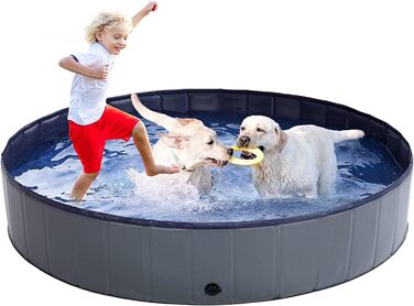 Dreamhigh® Dog Pool for Large Dogs 160 x 30cm, Non-Slip Splash Pool for Dogs, Foldable Splash Pool for Children and Large & Small Dogs