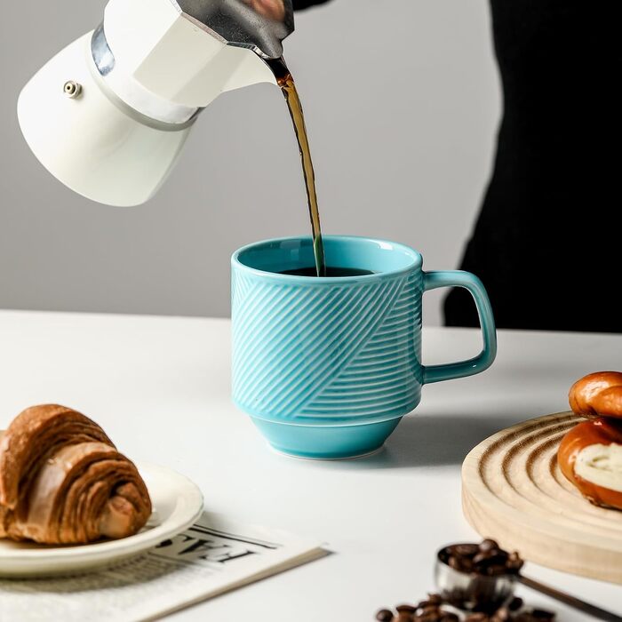 Набір кавових чашок з підставкою: керамічні чашки для лате/капучино, 370 мл, 4 шт. (Турквіс/Ausflug)