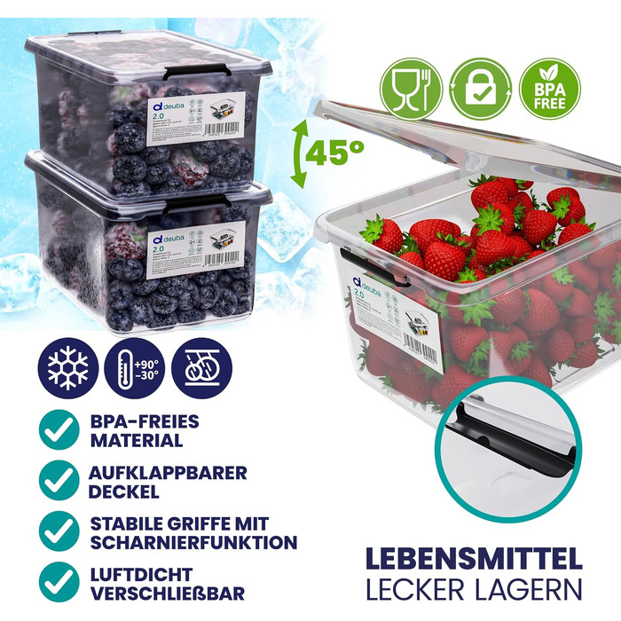 Deuba® 10x Storage Box with Lid 2L Box Plastic Crates Food Safe BPA Free Small Click Closure Transparent Stackable Kitchen Bedroom