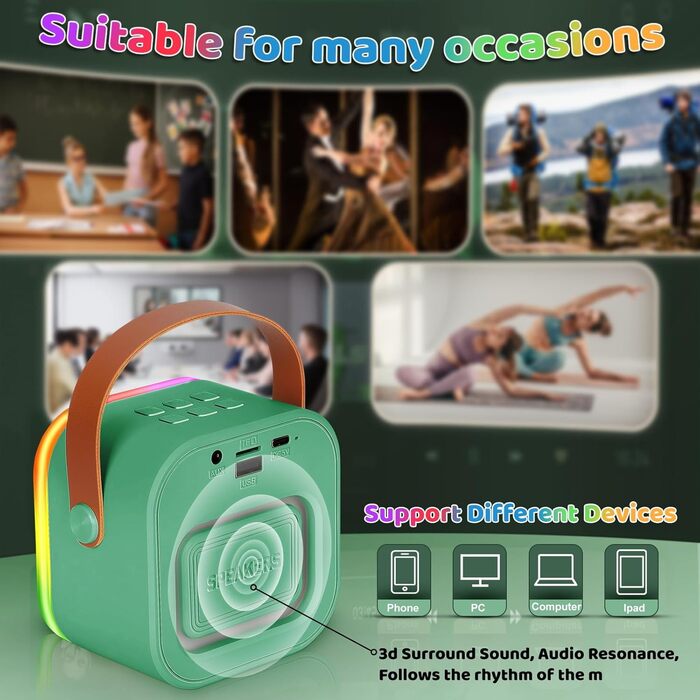 Караоке машина Spinosaurus для дітей з 2 мікрофонами, Bluetooth, LED-підсвічування, для віку 3-12 років