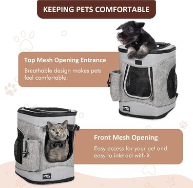 Рюкзак для тварин Kritter Planet з сітчастими вікнами, дихаючий та складаний, для собак та котів, знімний килимок, для походів, велосипеда, активного відпочинку, 7 кг, світло-сірий