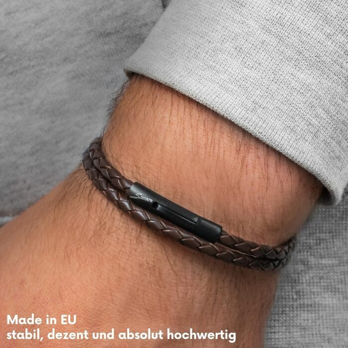 Преміум шкіряний браслет ручної роботи з Німеччини, унісекс. Браслет з натуральної шкіри з застібкою з нержавіючої сталі (S - до 16 см, коричневий)