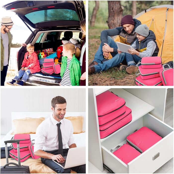 Набір кубиків для пакування валізи Gonex (4 шт), Органайзер для подорожей, Набір сумок для одягу, Колір: Помаранчево-жовтий (Світло-рожевий)