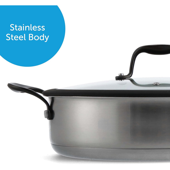 Набір посуду BK Ceramic Black з нержавіючої сталі, 7 предметів: сковорода, каструля, сотейник, індукція, безпечна керамічна антипригарна поверхня без PFAS, чорний (28 см/3,5 л, сотейник)