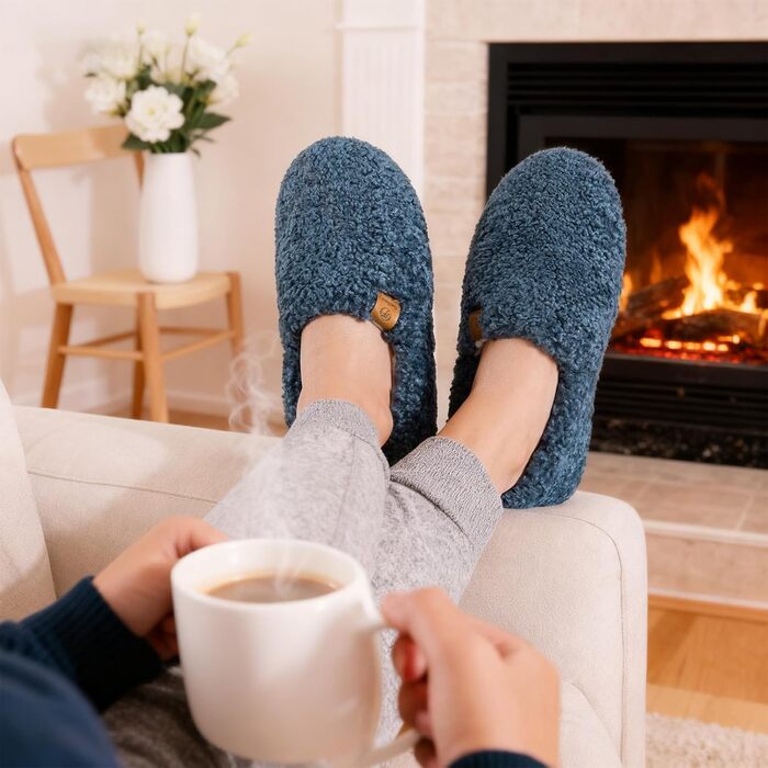 Жіночі теплі домашні тапочки EverFoams з м'якої штучної вовни та Memory Foam, закриті, (39.5 EU, темно-синій)